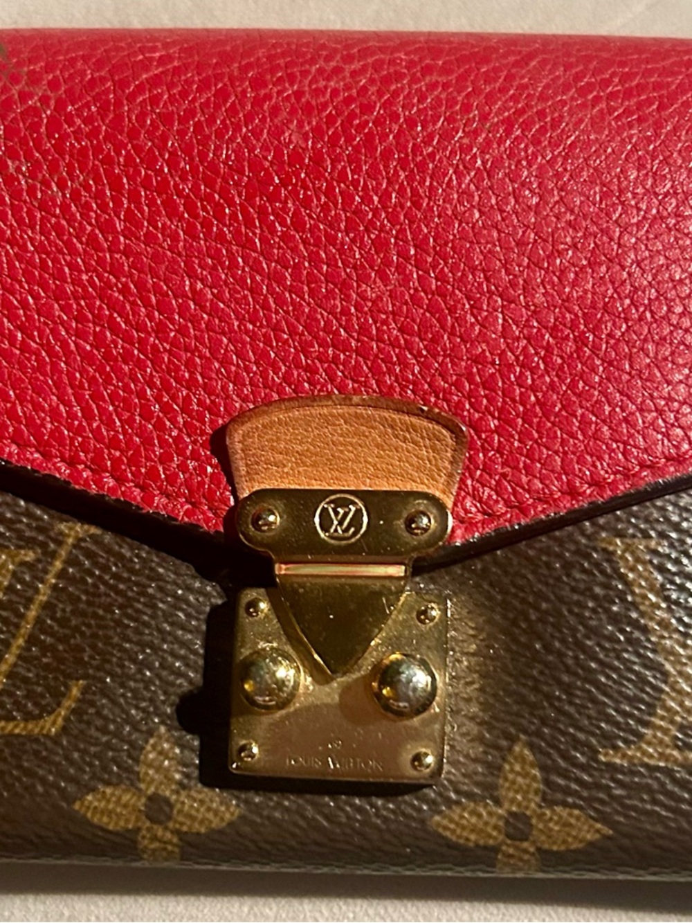LOUIS VUITTON Pallas Compact Red & Brown LV Logo Folding Wallet - Picture 2 of 10